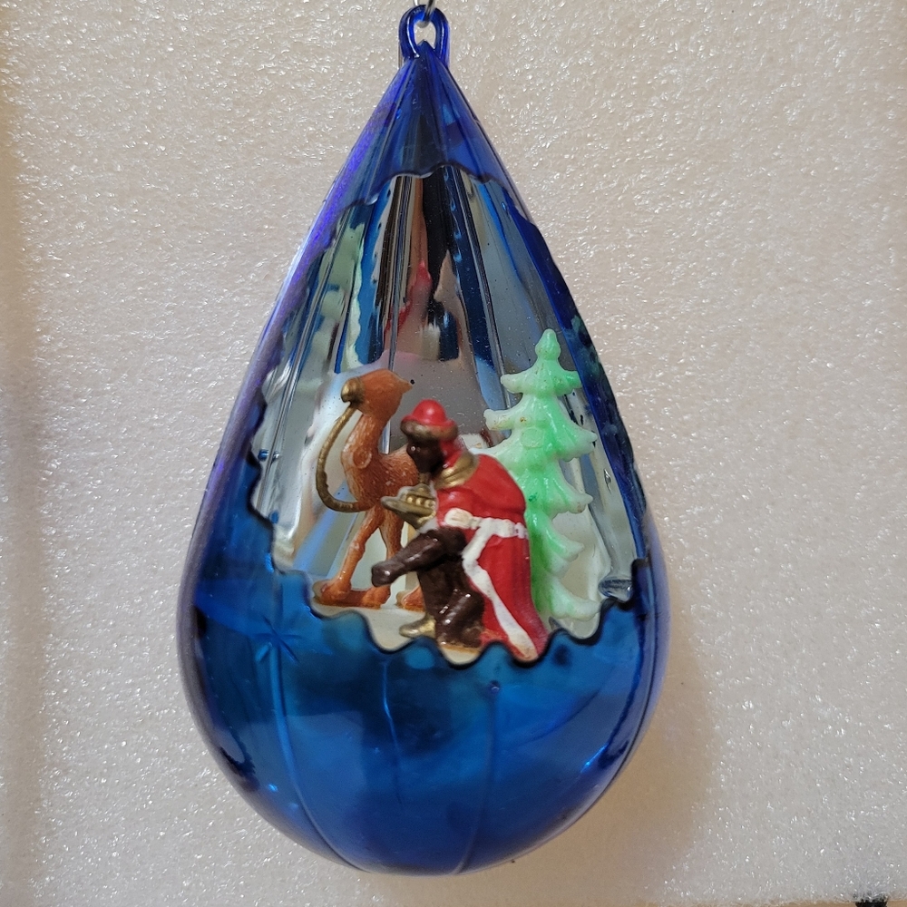 Vintage 1950's Diorama Christmas tree ornament, Wise man, Balthazar with Camel